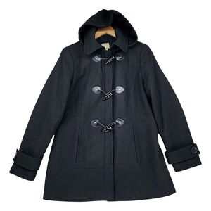 GH Bass Toggle Pea Coat M Womens Black Wool Hooded Duffle Jacket Darkacademia